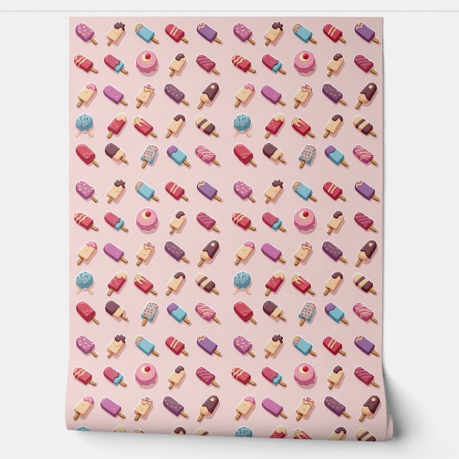 Popsicle Parade in Pink Ice Cream IV Behang (Afrollen)