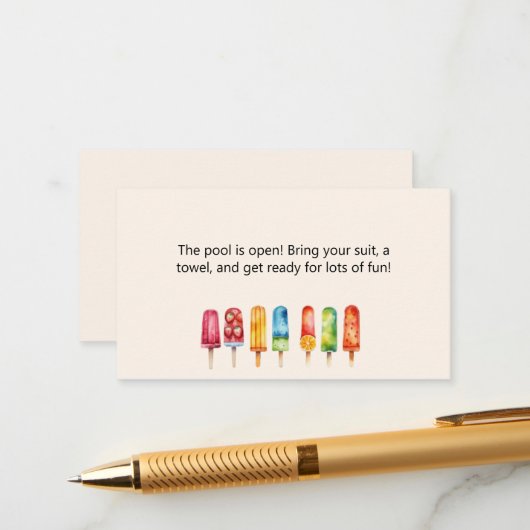 Popsicle Pool Party Insert Card for Invitation (Devant/Arrière en situation)