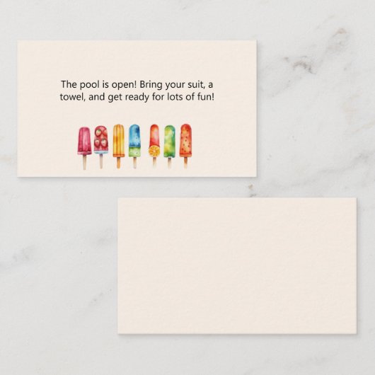 Popsicle Pool Party Invoegen Kaart voor uitnodigin (Voorkant / Achterkant)