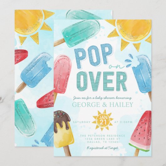 Popsicle Pop op over Baby shower uitnodiging (Voorkant / Achterkant)