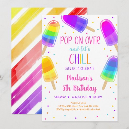 Popsicle Rainbow Rose Girl Invitation Anniversaire (Devant / Derrière)