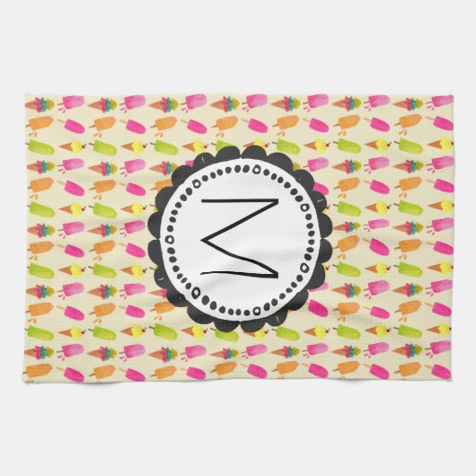 Popsicles en Ice Cream bevatten aangepaste monogra Theedoek (Horizontaal)