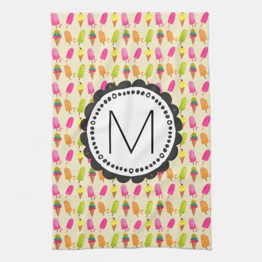 Popsicles en Ice Cream bevatten aangepaste monogra Theedoek (Verticaal)