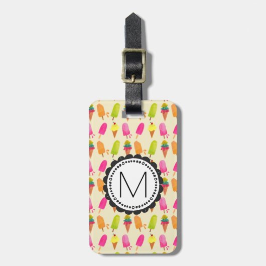 Popsicles en Ice Cream gepersonaliseerd monogram Bagagelabel (Voorkant verticaal)
