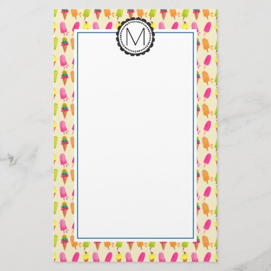 Popsicles en Ice Cream gepersonaliseerd monogram Briefpapier (Voorkant)