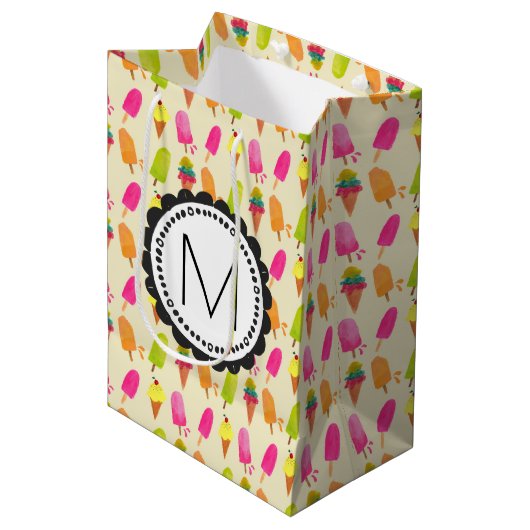 Popsicles en Ice Cream gepersonaliseerd monogram Medium Cadeauzakje (Voorkant Gekanteld)