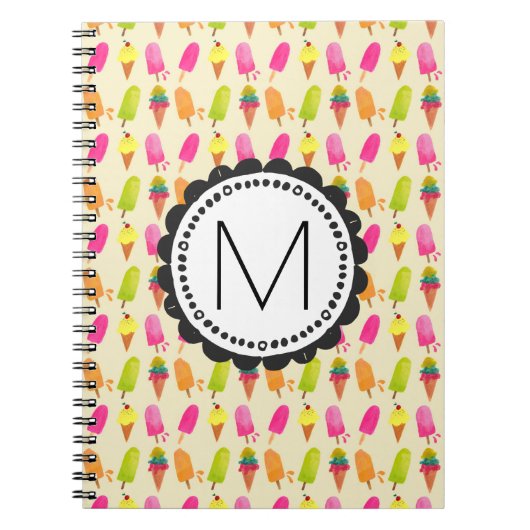 Popsicles en Ice Cream gepersonaliseerd monogram Notitieboek (Voorkant)