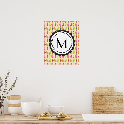 Popsicles en Ice Cream gepersonaliseerd monogram Poster (Keuken)
