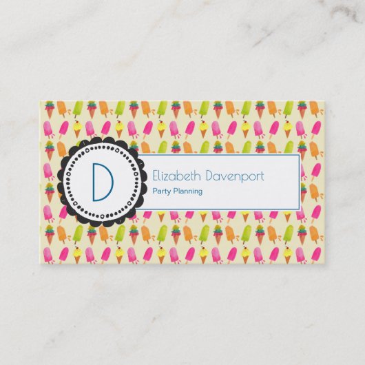 Popsicles en Ice Cream gepersonaliseerd monogram Visitekaartje (Voorkant)