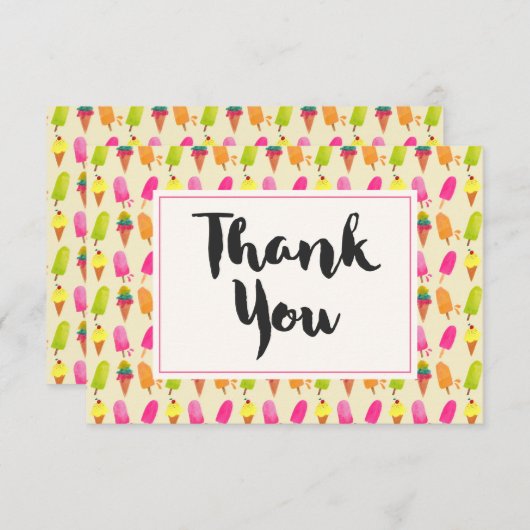 Popsicles en Ice Cream Zomerpatroon Dank u Bedankkaart (Voorkant / Achterkant)