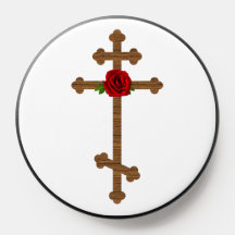 Croix du bois orthodoxe Rose rouge