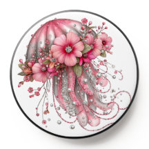 MEDUSE ET FLEURS TROPICALES ROSE GRIS