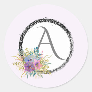 *~* Populair Meisje Bloemen Glitter Monogram Initi Ronde Sticker