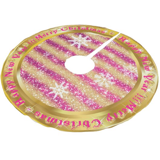 Populair Snowflake Gold Glitter Pink Kerstboom Rok (Gekanteld)