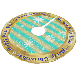 Populair Snowflake Gold Glitter Turquoise Kerstboom Rok