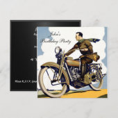 Populaire Art Deco Motorfiets Uitnodiging (Voorkant / Achterkant)