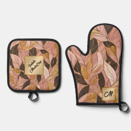 Populaire Blush Pink Gold Boho Leaves Collectie Ovenwant & Pannenlap Set