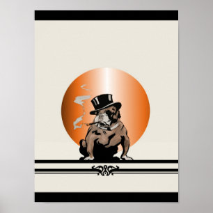Populaire hond van de Dog  met Cigar en top Hat Poster