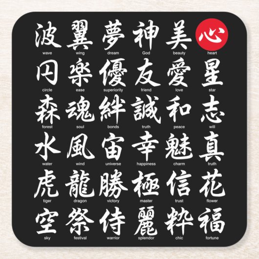Populaire Japanse Kanji Vierkante Kartonnen Onderzetter (Voorkant)
