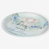 Populaire jongen olifant stoffig blauw bloemeneuca papieren bordje (Gekanteld)