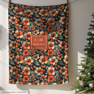 Populaire mos groen en terracotta bloemenworp fleece deken