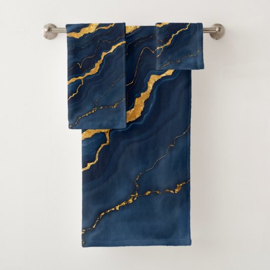 Populaire Navy Blue Gold Marble Collectie Bad Handdoek (Insitu)
