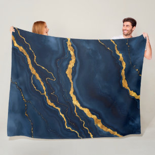 Populaire Navy Blue Gold Marble Collectie Fleece Deken