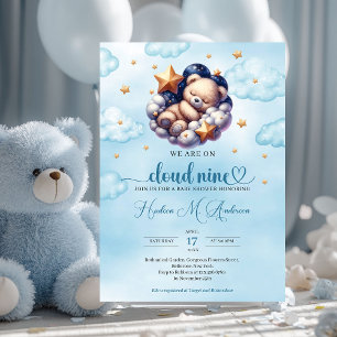 Populaire teddybeer wolk negen Boy Baby shower Kaart