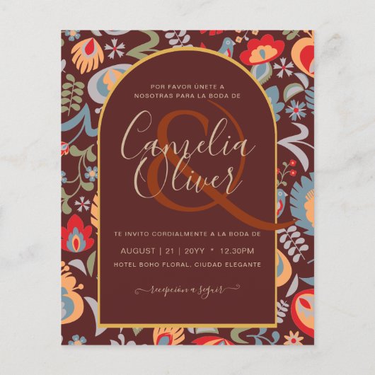 Populaire tweetalige bloemen-huwelijksuitnodiging flyer (Achterkant)