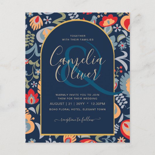 Populaire tweetalige bloemige trouw uitnodiging, flyer (Voorkant)