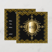 Populaire uitnodiging Birthday Party Black and gol (Voorkant / Achterkant)