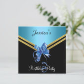 Populaire uitnodiging voor Black Blue en Bow Party (Staand voorkant)