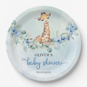 Populaire waterverf giraf blauw bloemensafari papieren bordje