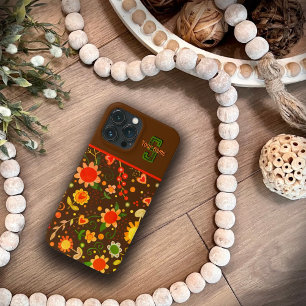 Populairste Bruine Retro Bloemen Monogram Naam iPhone 13 Pro Max Hoesje