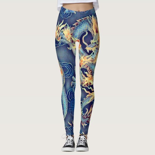 Populairste Chinese keizer Dragon Chrome Art Leggings (Voorkant)