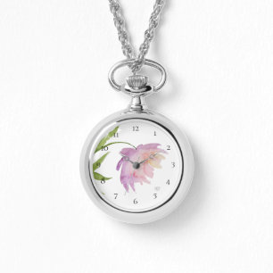 *~* Popular Peony Waterverf Pink Lavender Floral Horloge