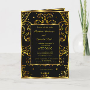 Popular Wedding Gold Black Folded Card Menu
