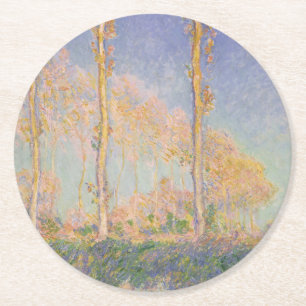 Populieren, impressionistisch landschap, Claude Mo Ronde Kartonnen Onderzetter