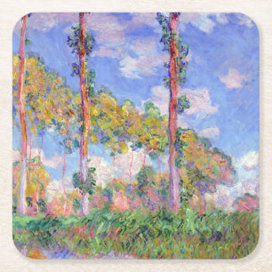 Populieren in de zon, Monet Vierkante Kartonnen Onderzetter