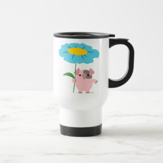 Porc mignon de bande dessinée avec la tasse