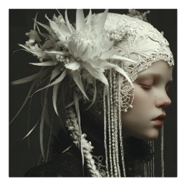 Porcelain Girl Floral Lace Headdress Portrait Foto Afdruk
