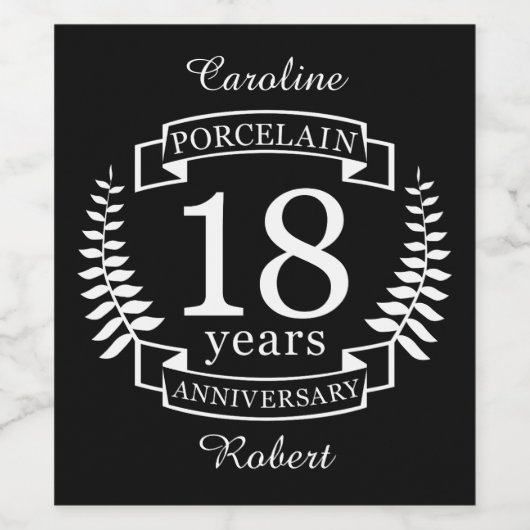 Porcelain traditionele trouwdag 18 jaar wijn etiket (Enkel label)