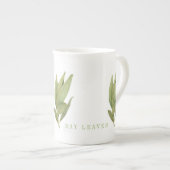PORCELAINE TASSE EN FAIENCE FINE FEUILLES DE LAURIER FRAÎCHES (Devant droit)