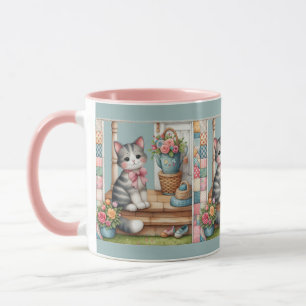 Porch Kitty Bloemstuk Patchwork Scene Mok