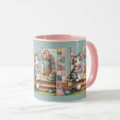 Porch Kitty Bloemstuk Patchwork Scene Mok (Voorkant rechts)