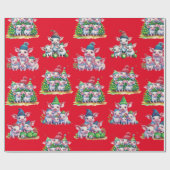 Porcs adorables sur papier cadeau de Noël rouge (Plat)