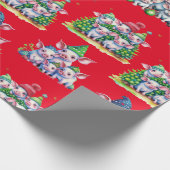 Porcs adorables sur papier cadeau de Noël rouge (Coin)