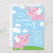 Porcs Volants 1er Anniversaire Cute Invitations (Devant)