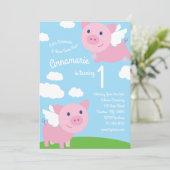 Porcs Volants 1er Anniversaire Cute Invitations (Debout devant)