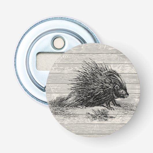  Porcupine Illustratie Button Flesopener (Voorkant)